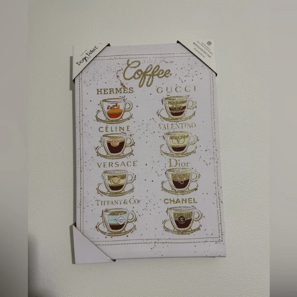 Coffee Brand Canvas Wall Art - Gold and White